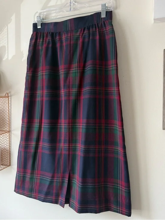 Vintage Pendleton Worsted Wool Plaid Midi Skirt Navy Red Green Pleated Size 10 - Picture 8 of 15